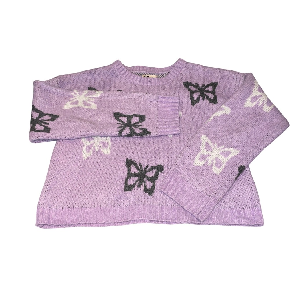 SO Butterfly Sweater Womens Large Purple Knit Pullover Y2K Aesthetic